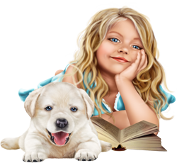девочка с книгой и собакой