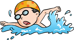 ребенок плавает